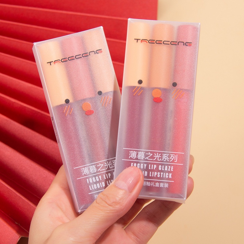Son kem lì Treeceng siêu xinh mềm - mịn mượt - lâu trôi - an toàn fluffy lip glaze set 3 cây - set a & b - hàng auth