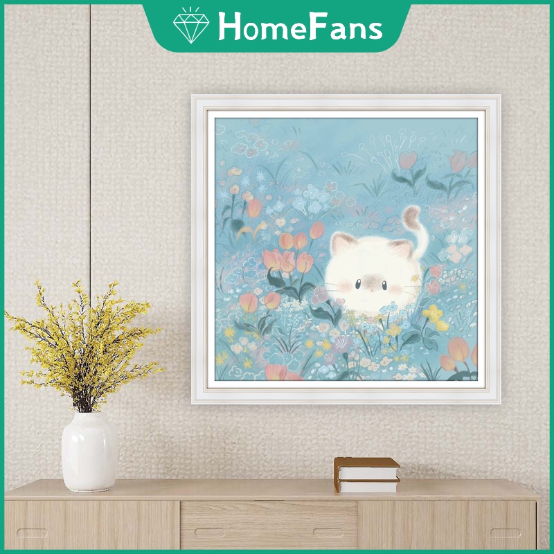 Tranh Đính Đá 5D Tự Làm Hình Mèo Kitty 40x40cm Trang Trí Tường Nhà/Phòng Trẻ Em