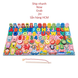 Đồ chơi gỗ 63 và 89 chi tiết đầy đủ chữ cái,chữ số, câu cá,nghề nghiệp, trái cây, con vật, giao thông,gia đình