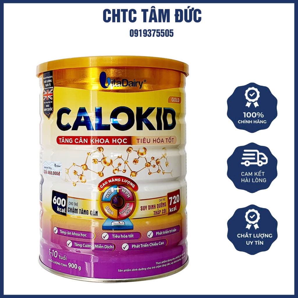 Lon 900g Sữa Bột Calokid gold 1+ Vitadairy bổ sung nguồn dinh dưỡng thiết yếu cho trẻ suy dinh dưỡng