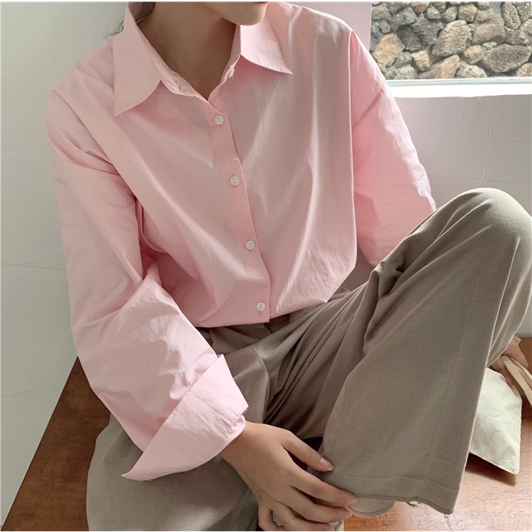 Áo sơ mi dài tay dáng rộng cổ bẻ phong cách mới 45274