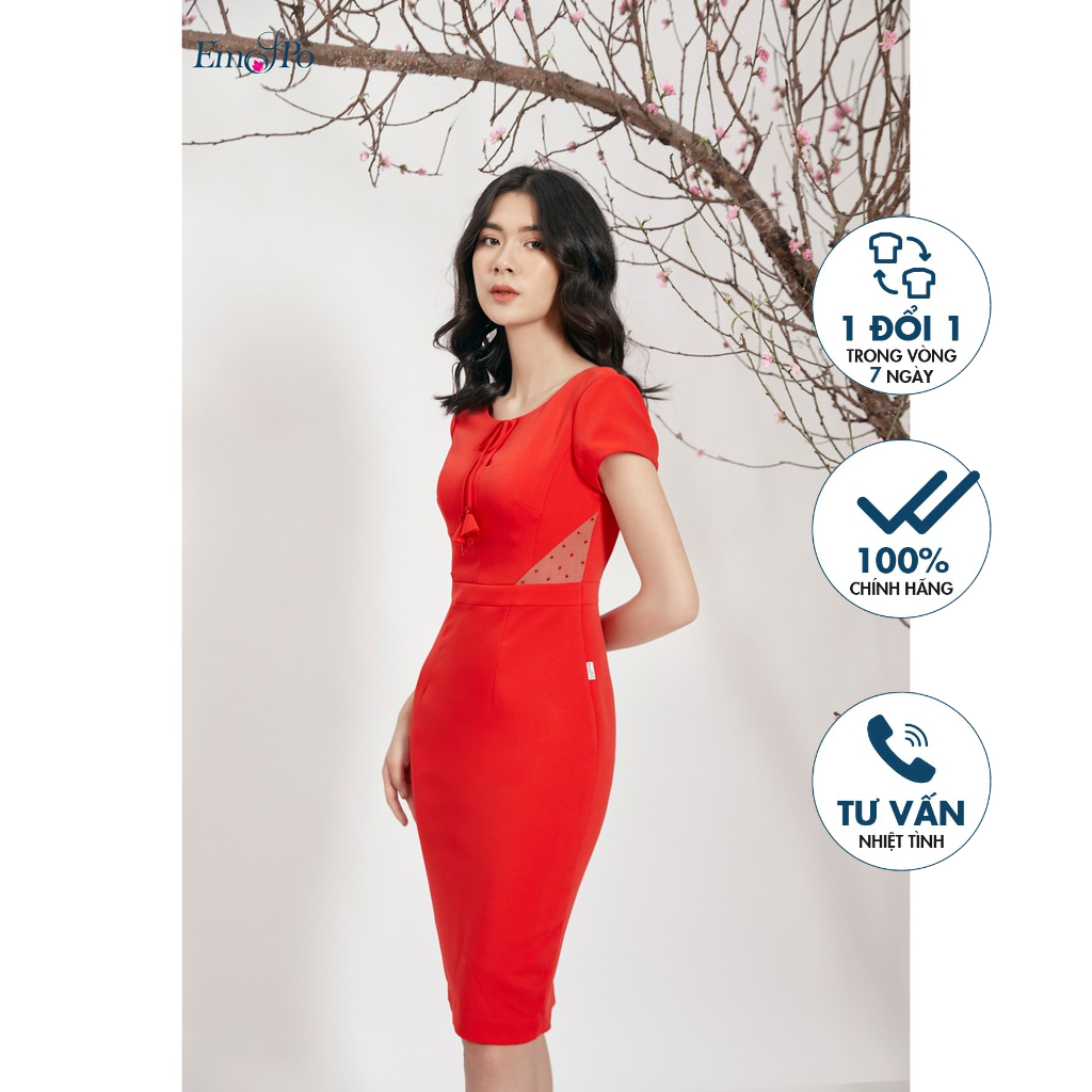 Đầm dáng ôm, cổ tròn, tay cộc Emspo DS3623 (Vàng, Đỏ)