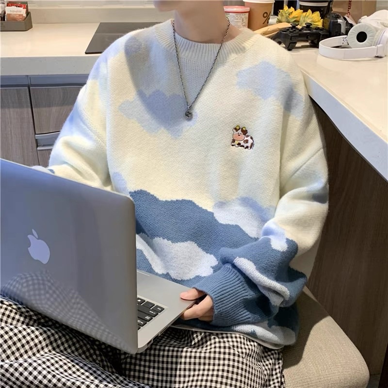 N60  Áo đôi sweater basic nam nữ ulzzang hình con bò đám mấy siêu cute CÓ ẢNH THẬT