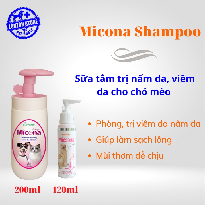 VEMEDIM Micona Shampo - Sữa Tắm Mèo Phòng Nấm Da, Viêm Nang Lông, 200ml - Lonton Store