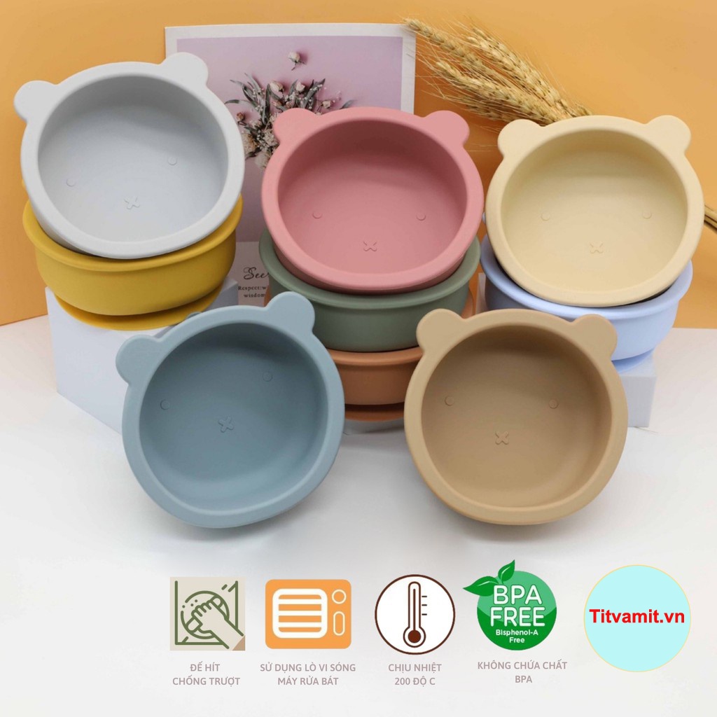 [CHỐNG ĐỔ] Set Bát Ăn Dặm Silicon Có Đế Hít Chống Đổ Kèm Thìa Silicon Cho Bé
