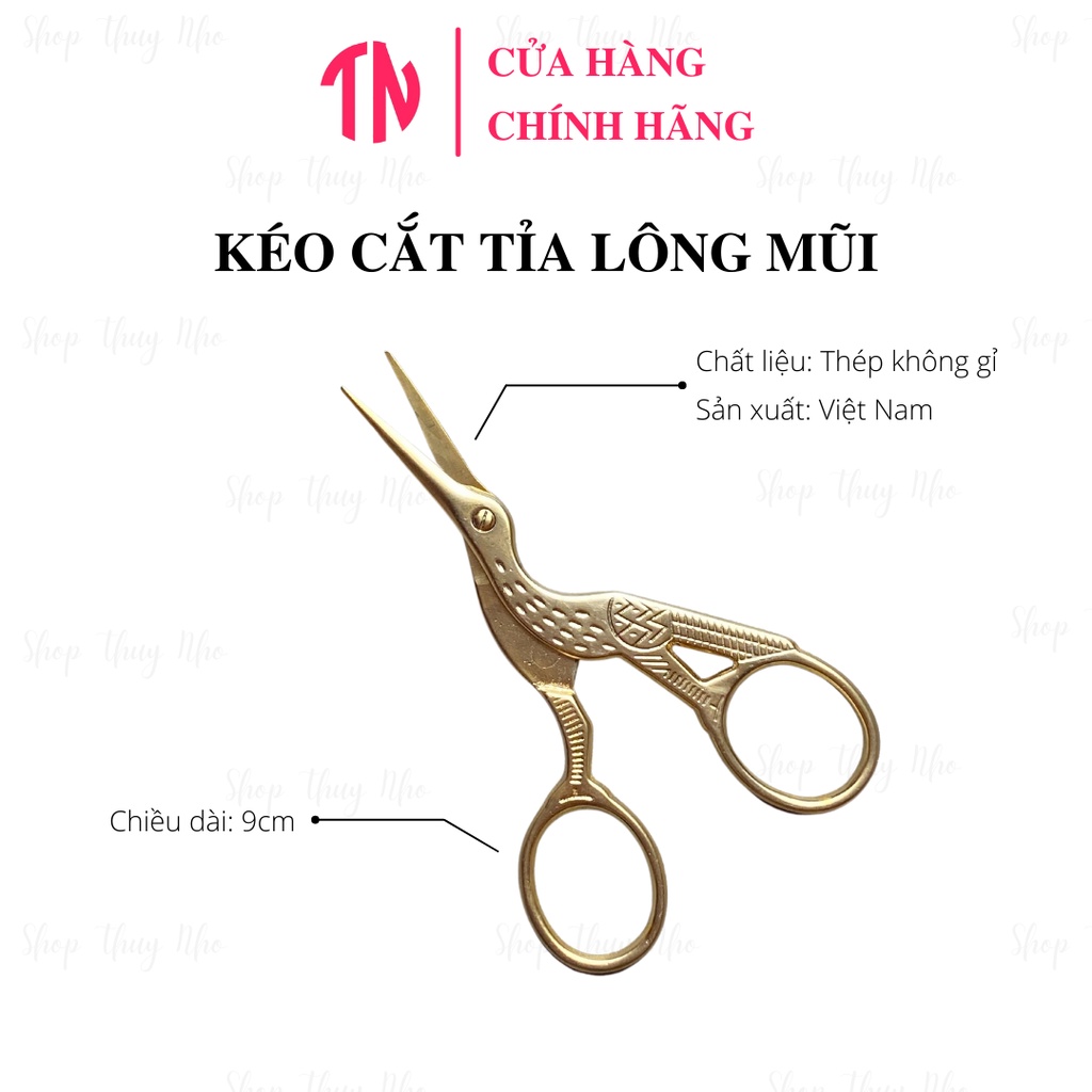 Kéo tỉa lông mũi, mi, râu và chân mày hình con cò mũi nhọn thép không gỉ cao cấp Shop Thuý Nhỏ