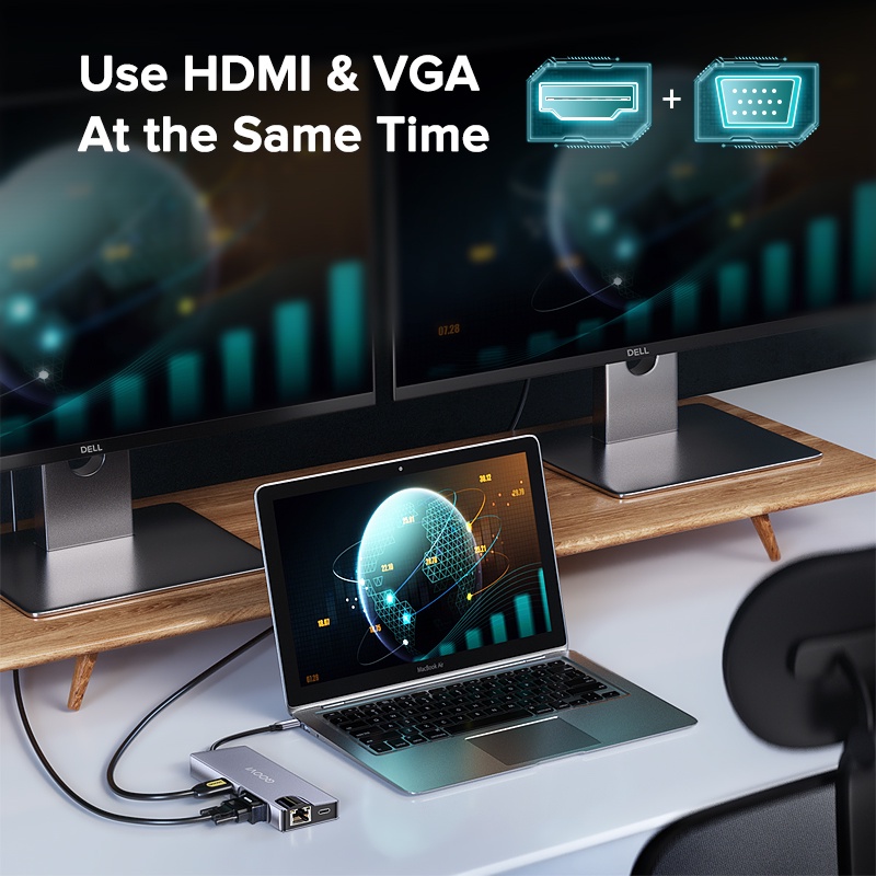 Bộ chia cổng QOOVI Type C - HDMI 4K 30Hz RJ45 PD TF / SD 8 trong 1 thích hợp cho Macbook Pro Surface máy tính xách tay