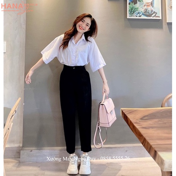 Quần tây đi học lưng cao nữ màu Xanh Đen vải dày dài co giãn nhẹ dáng quần baggy vải học sinh đi học phối áo sơ mi đẹp