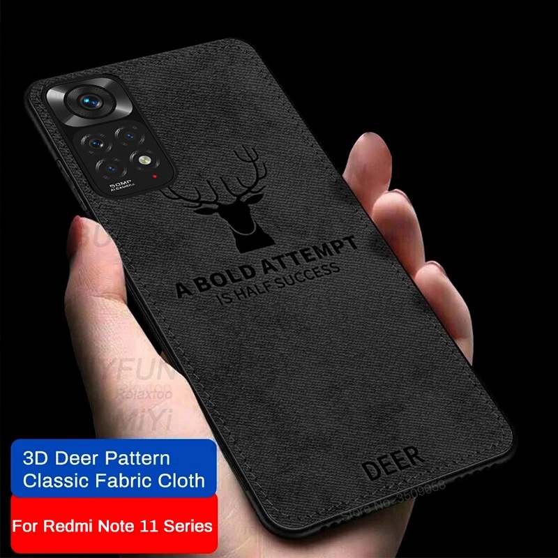 Ốp Điện Thoại Silicon Phối Vải Mềm Chống Sốc Họa Tiết Chú Nai Cho Xiaomi Redmi Note 11S Redmy Note 11 Pro Not 11S
