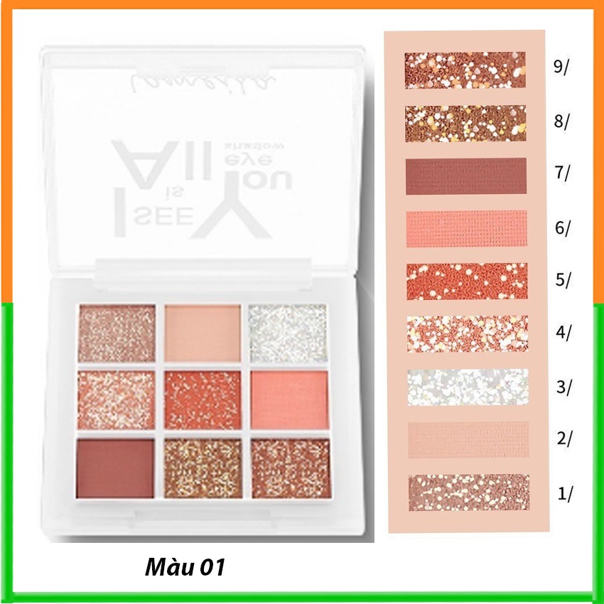 Bảng Phấn Mắt Nhũ Lì 9 ô Vuông Lameila
