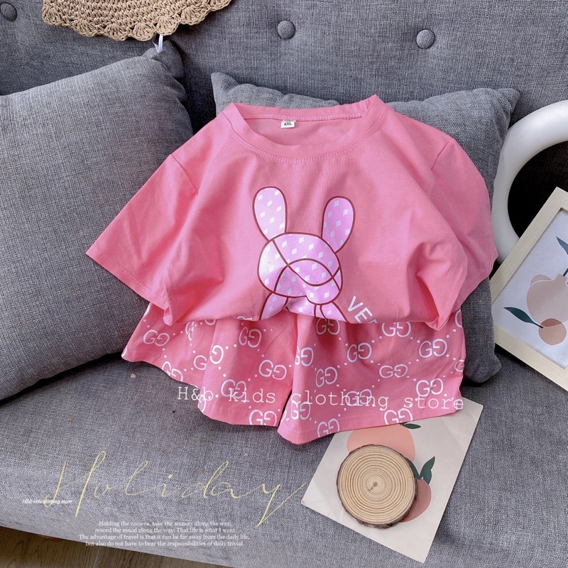 Bộ Cotton Bé Gái họa tiết thỏ GO 23-33kg❤Chất cotton 4 chiều siêu mềm mịn