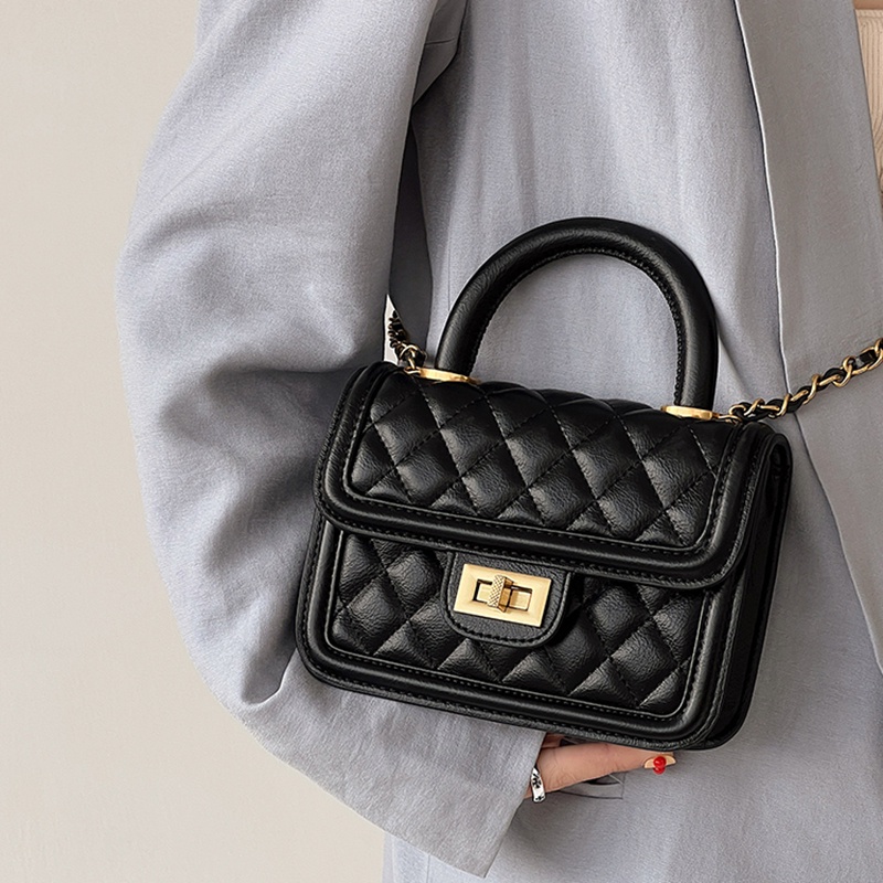 Túi đeo vai nữ IELGY bằng da PU họa tiết kim cương phối chuỗi xích thời trang