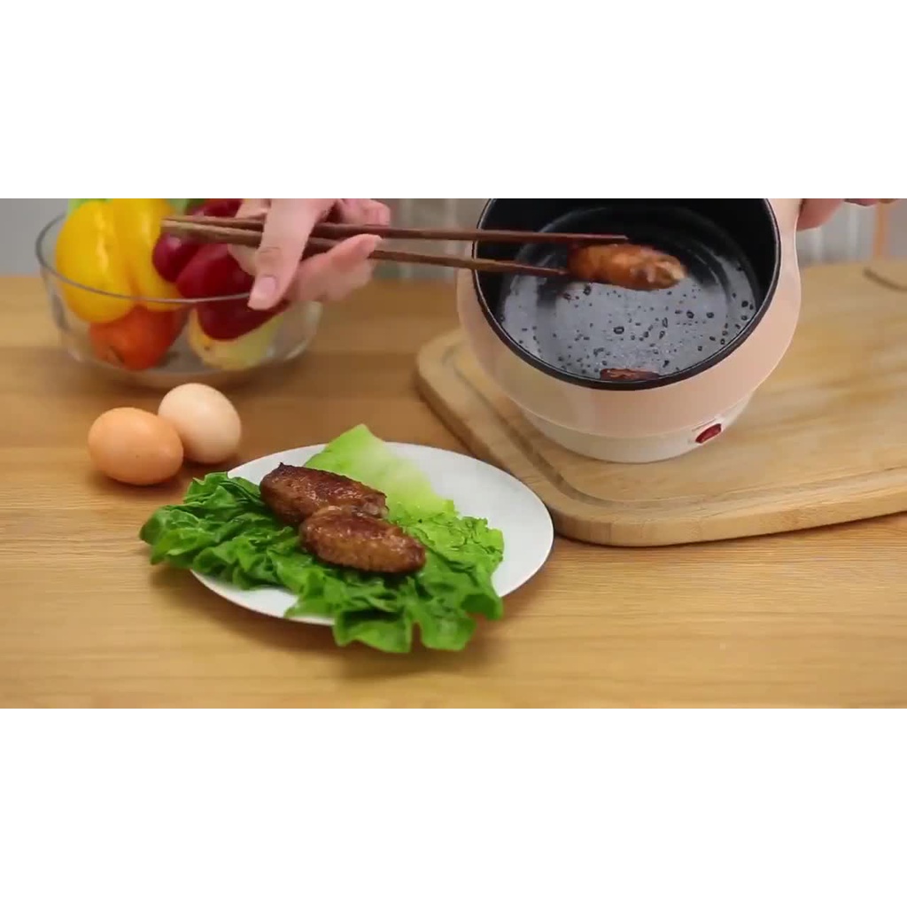 Nồi chiên nấu mini đa năng chống dính 2 tầng(kèm lồng hấp inox)