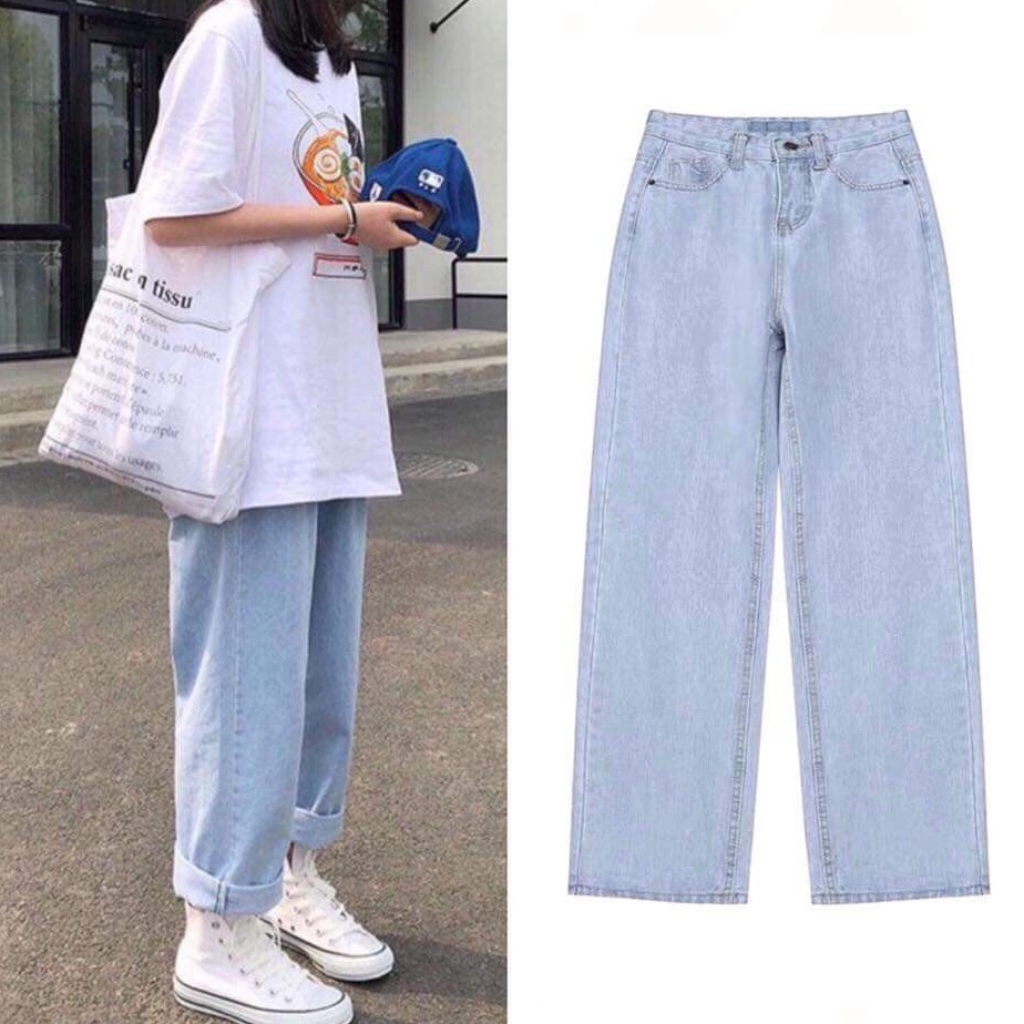 Quần Jean nữ ống suông rộng, kiểu dáng baggy nữ ống suông