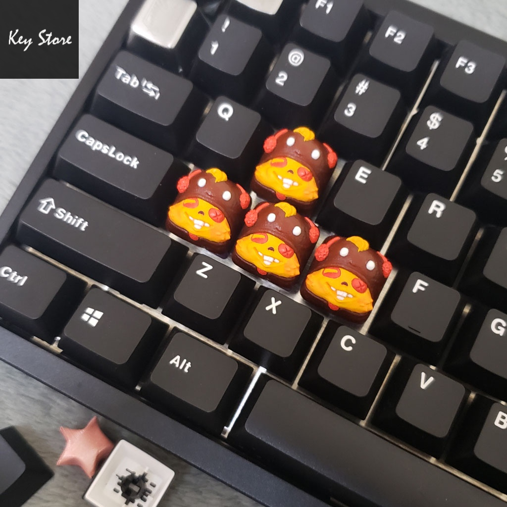 Nút bàn phím cơ artisan keycap teemo màu vàng cam