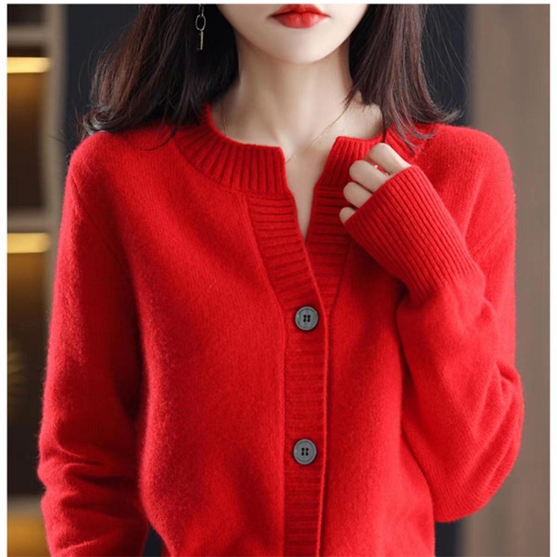 {Ảnh Thật + freeship} Áo khoác cardigan dài tay cổ chữ v phối hàng nút đơn thời trang cho nữ 46088