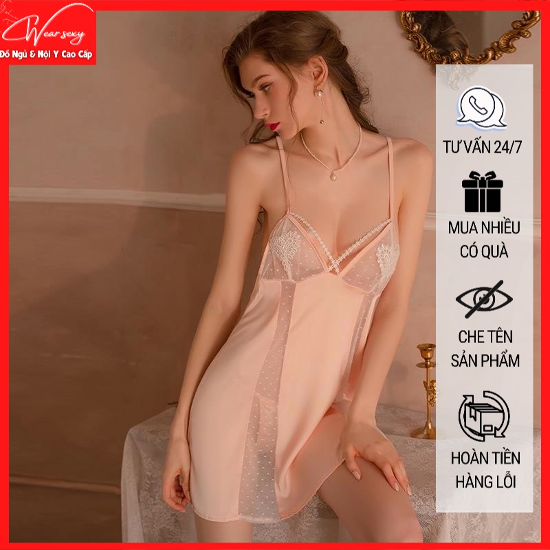 [SẴN] Váy Ngủ Hai Dây Sexy Gợi Cảm Quyến Rũ Kèm MS1575 [CWEAR.SEXY_ĐỒ NGỦ &amp; NỘI Y CAO CẤP]