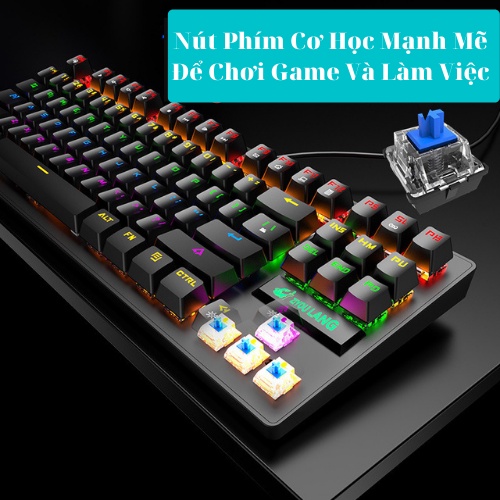 Bàn Phím Cơ, Bàn Phím Gaming K2 87 Phím Đèn Led RGB, Màu Đen - Trắng- Hồng -Xanh Chống Nước Chuyên Cho Các Game Thủ