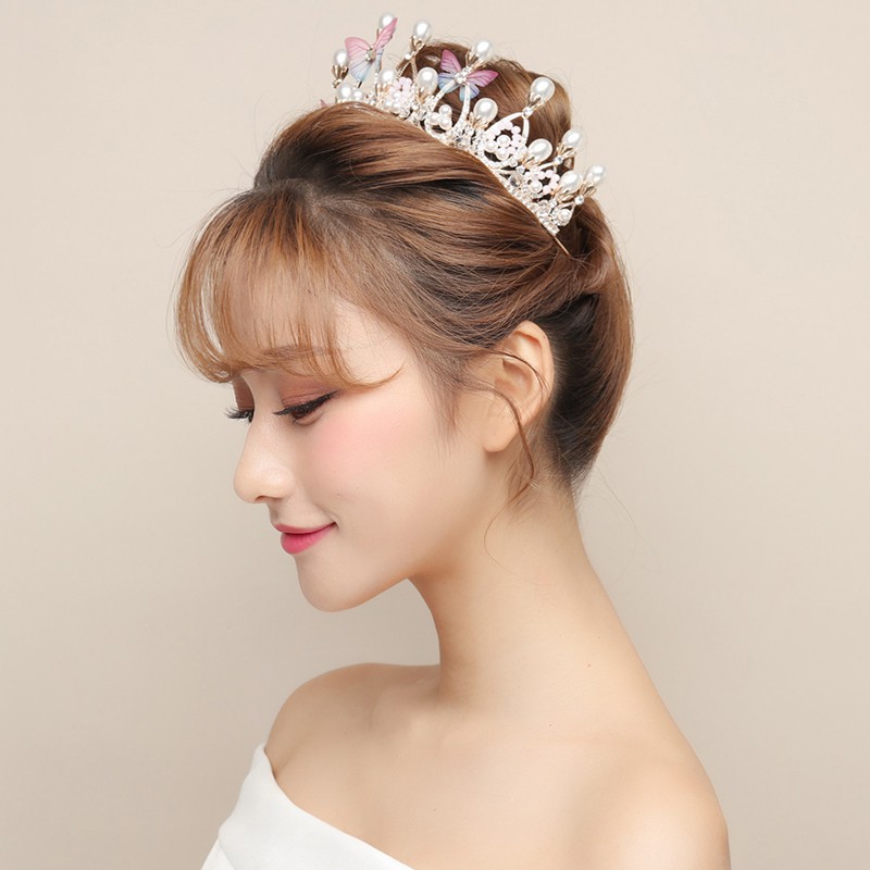 Vương Miện Trang Trí Cô Dâu Đính Ngọc Trai Và Kim Cương Nhân Tạo