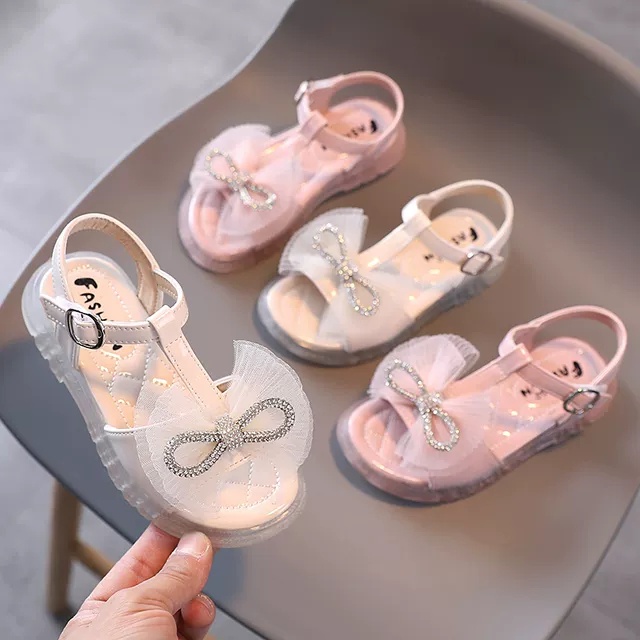 sandal bé gái - dép quai hậu cho bé có đèn led siêu đẹp, da bóng nơ siêu điệu 1-8 tuổi 620