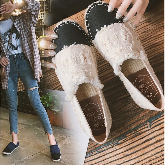 M420 Giày lười nữ thời trang rách mũi giày cá tính năng động