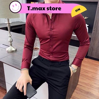 Áo Sơ Mi nam 💖FREESHIP💖 Áo Sơ mi Nam ĐỎ ĐÔ- Chất liệu lụa cao cấp, chất vải mềm mịn, dáng slimfit trẻ đẹp