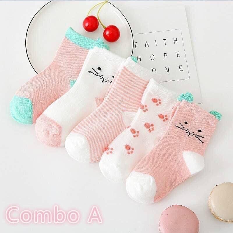 Set 5 đôi Tất lưới cho bé sơ sinh đến 4 tuổi , Combo 5 đôi Tất lưới cho bé sơ sinh - 12 tháng , Tất lưới mùa hè