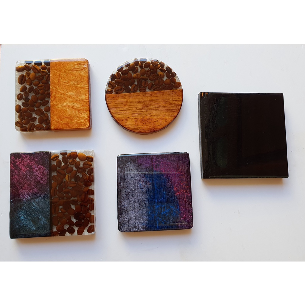 Lót Cốc, Lót Ly Gỗ Kết Hợp Epoxy Resin, Gỗ, Đá, Cà Phê