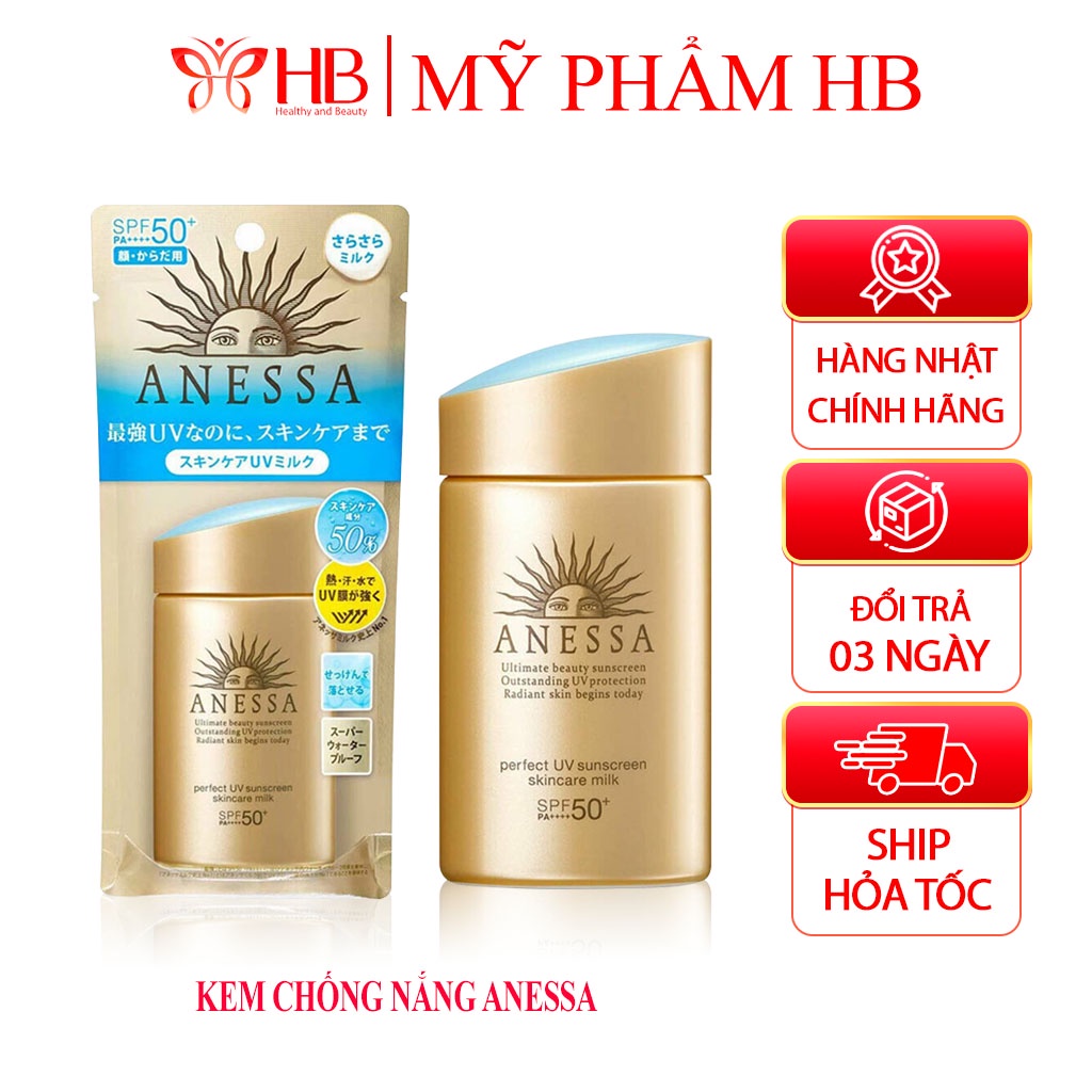 Kem Chống Nắng Anessa Perfect UV Sunscreen Skincare Milk SPF 50+ PA++++ 60ml bảo vệ hoàn hảo hàng nội địa Nhật