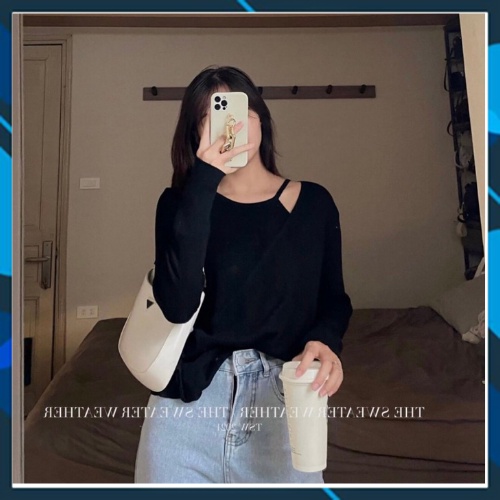 Áo len tăm tay dài hở vai yếm liền vạt chéo cài khuy ulzzang kiểu Hàn Quốc | BigBuy360 - bigbuy360.vn