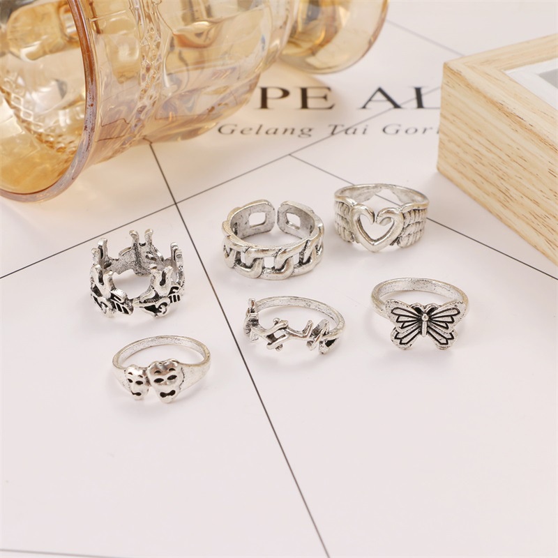 Set 6 Nhẫn Đeo Khớp Ngón Tay Kim Loại Hình Bướm Xinh Xắn Cho Nữ
