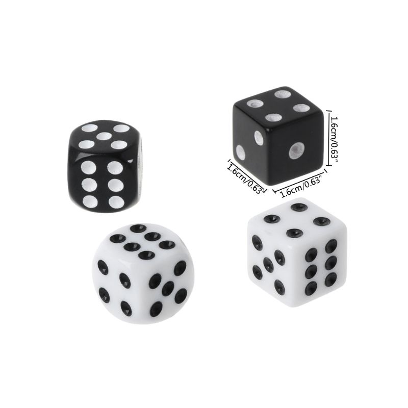 Set 10 viên xí ngầu 6 mặt 16mm màu trắng/đen nhiều kiểu tùy chọn