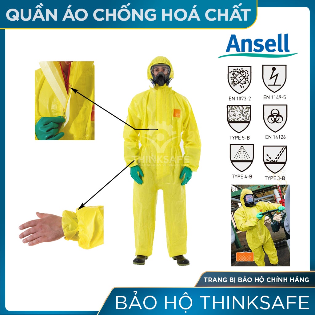 Quần Áo Phòng Dịch Ansell Thinksafe, chống hóa chất, giọt bắn, tia bắn, chống phóng xạ, hai lớp khóa - Alphatec 3000