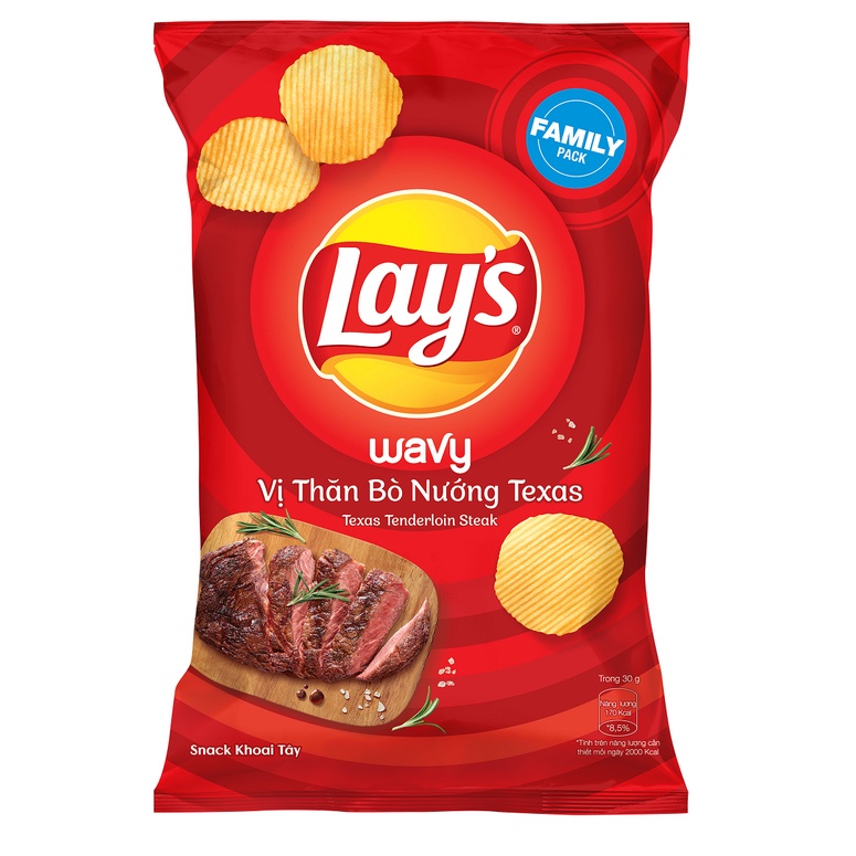Snack Khoai Tây Lay's Wavy vị Thăn Bò Nướng Texas 32/56/95/150g