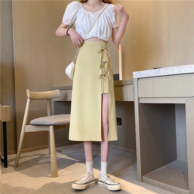 Chân váy midi COZOK lưng cao thiết kế xẻ tà thời trang trẻ trung