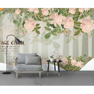 Tranh dán tường Bức tường hoa hồng cổ điển, tranh dán tường 3d hiện đại (tích hợp sẵn keo) MS1323156