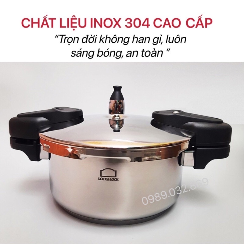 - Nồi áp suất bếp từ - Lock&Lock - inox 304 cao cấp - dung tích 4L -dày dặn, siêu bền