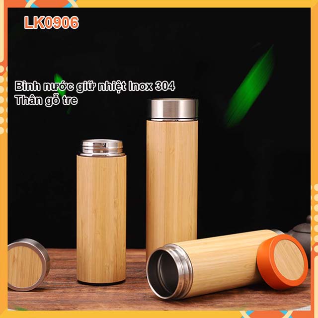 Bình giữ nhiệt bằng gỗ tre 500ml-bình tre-bình trúc khắc tên và hình ảnh-câu chúc-quà sinh nhật theo yêu cầu lk0906