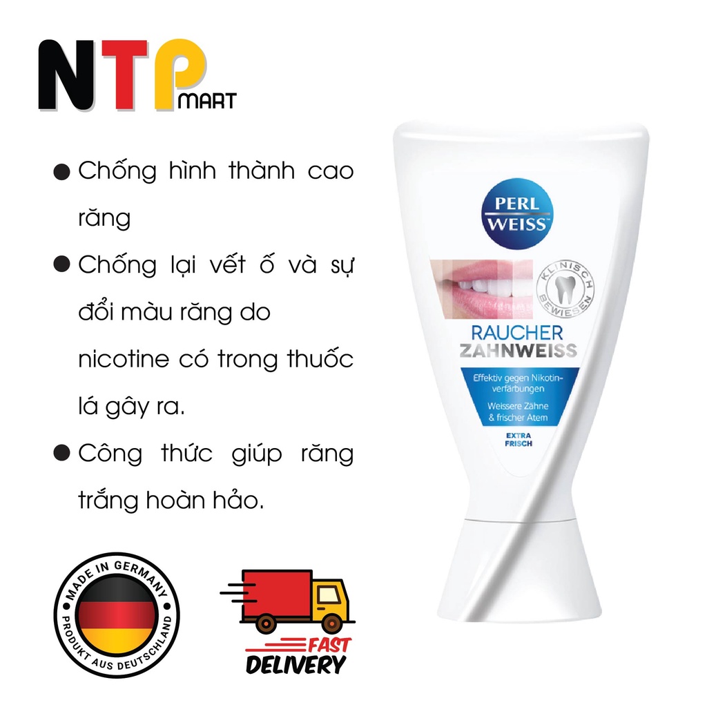 Kem đánh răng PERL WEISS RAUCHER ZAHNWEISS siêu trắng răng chai 50ml nhập khẩu Đức