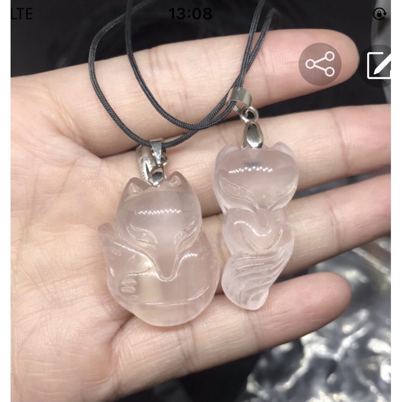 Mặt dây Hồ ly Hồng Rose Quartz