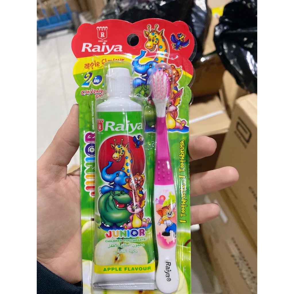 KEM ĐÁNH RăNG HƯƠNG TRÁI CÂY RAIYA 75G TẶNG KÈM BÀN CHẢI CHO BÉ