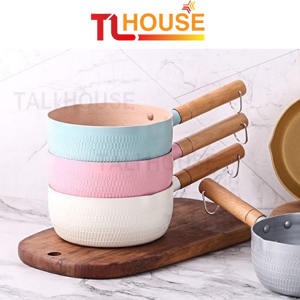 Quánh, nồi bột 18cm đáy từ có tay cầm gỗ, chảo chống dính mini tổ ong cao cấp - TALI HOUSE