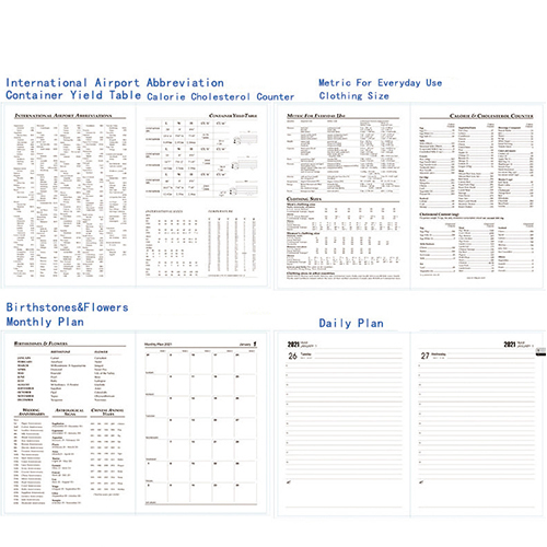 Sổ ghi chép lịch trình năm 2021 đầy đủ các trang bên trong tiếng Anh A5 sổ tay kế hoạch quản lý thời gian hiệu quả