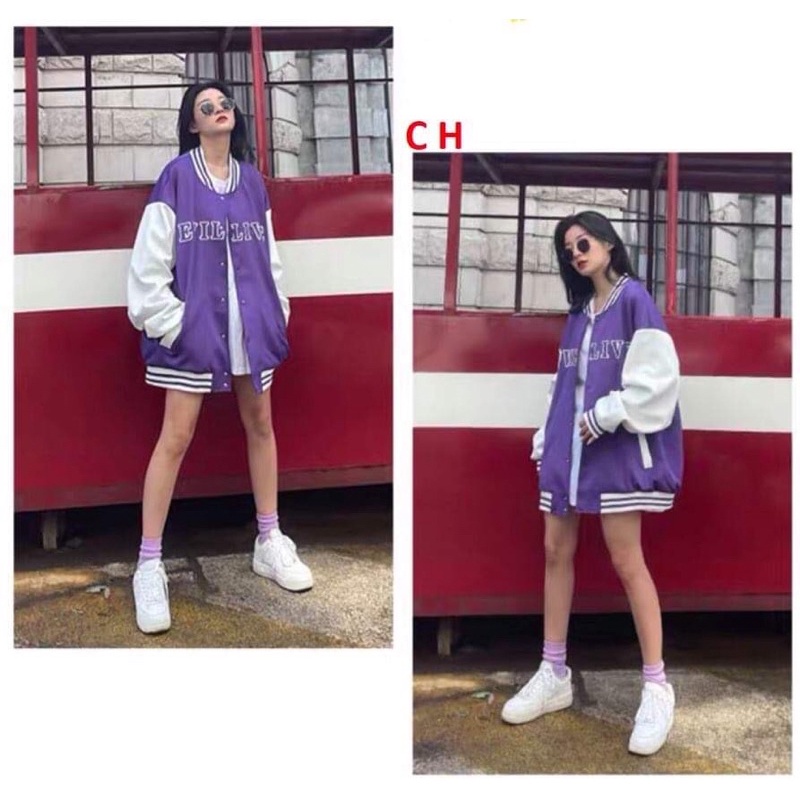Áo bomber khoác Jacket Beliverhàng chất nỉ cotton mềmcổ, tay áo, thân áo có bo dệtphong cách Thể thao Bóng Chày