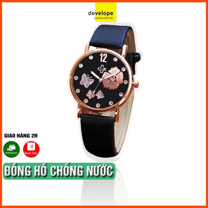 Đồng Hồ Nữ Dây Da CMK - Họa Tiết Cánh Bướm AH-8979, Chống Nước