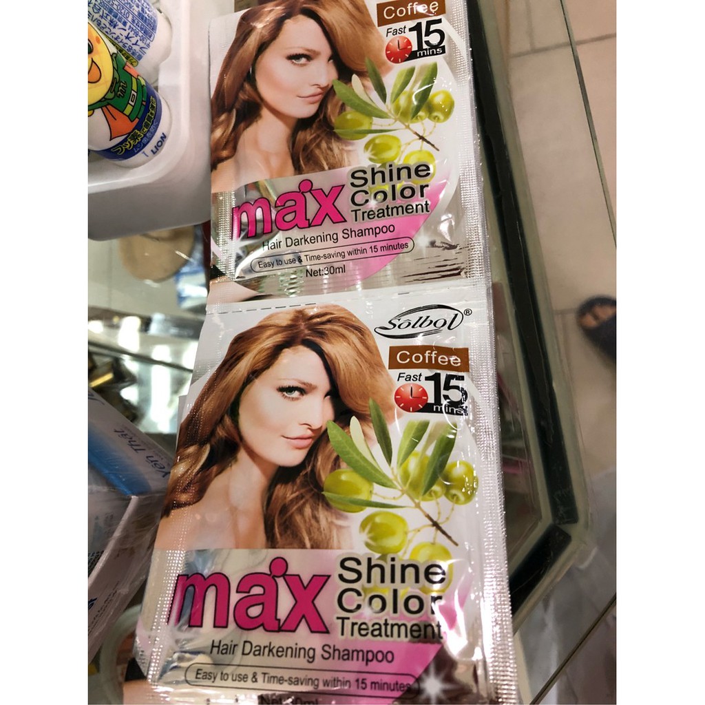 10 gói Dầu gội thảo dược tạo màu Solbol MAX Shine Color (Cafe)
