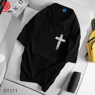 Áo thun nam tay lỡ DT111 thánh giá màu ghi ngực trái [40kg-110kg] 100% Cotton