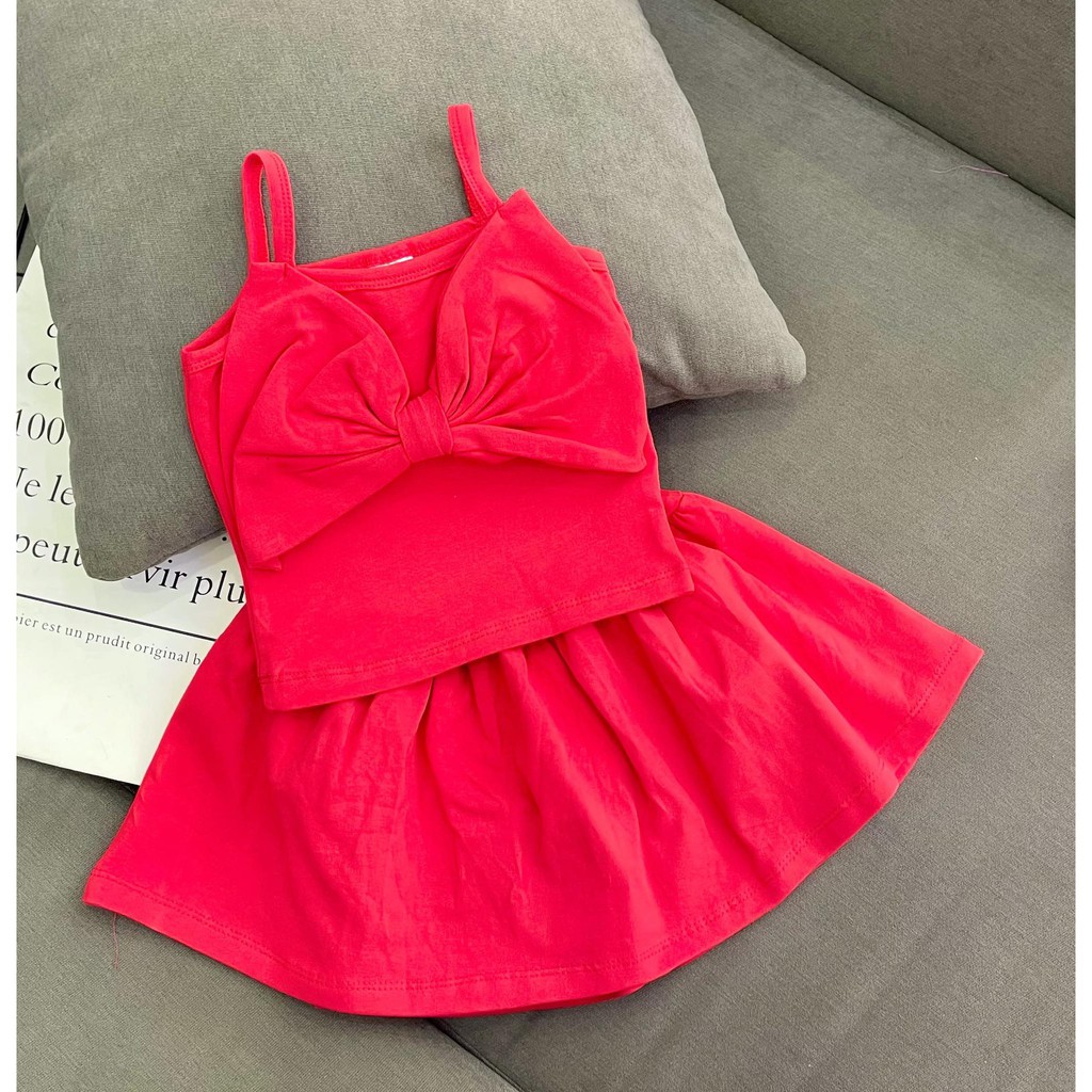 Bộ thun cotton 2 dây đính nơ ngực siêu xinh cho bé