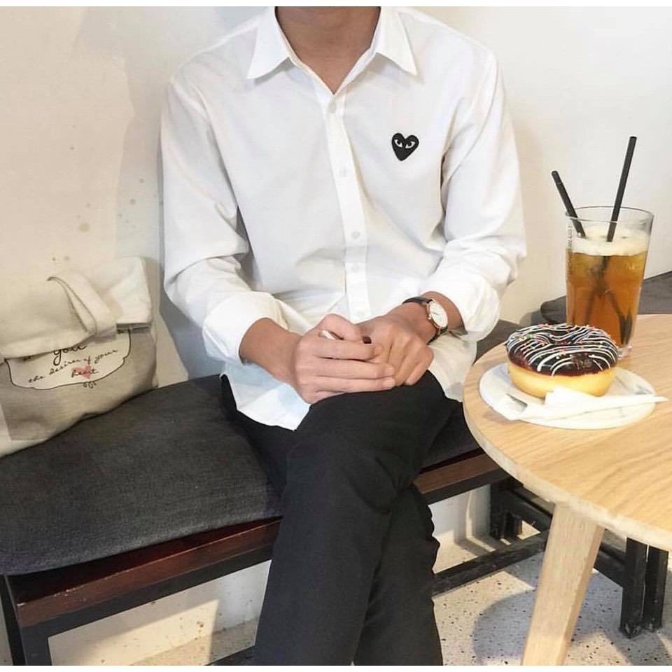 Áo Sơmi Tim CDG Unisex Màu Trắng/Đen