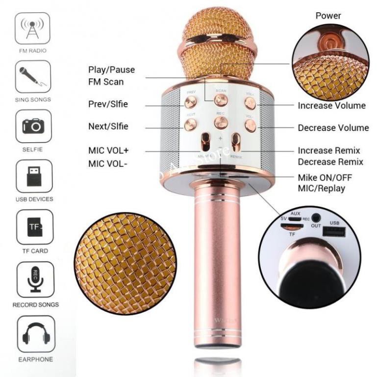 Micro hát karaoke Bluetooth 3in1 kèm loa WS-858